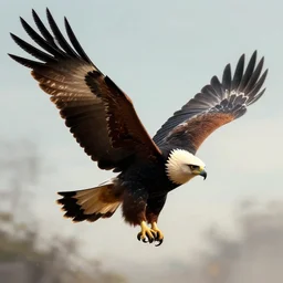 A bateleur eagle, wings spread, dramatic digital art