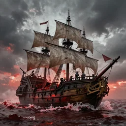 kraken destroying the pirate ship in the bloody waters