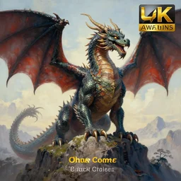 giant dragon standing on a mountain, highly detailed, 4 k, hdr, award - winning, painting by chuck close, artstation