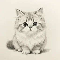 pencil sketch of a cute fluffy kitten