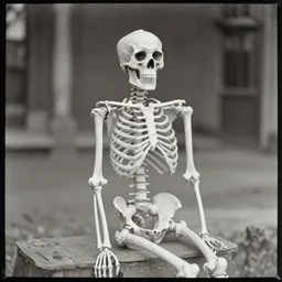 Victorian Photograph of a skeleton outside