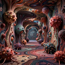 Prometheus biological tumors sci-fi corridor set in a nightmarish universe of odd forms and somber tapestry, HR Giger, vivid color scheme, featured in artstation, octane render, cinematic, elegant, intricate, 8k