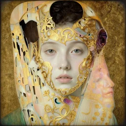 a beautiful girl's face made of ivory and gold filigree, daguerreotype by edward hopper, by Bosch, by klimt, by Pontormo, art noveau, highly detailed, strong lights, liminal, eerie, Bright pastel colors, octane render, 8k