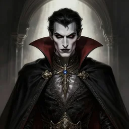 a portrait of a vampire lord, grim - lighting, high - contrast, intricate, elegant, highly detailed, digital painting, artstation, concept art, smooth, sharp focus, illustration