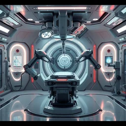 futuristic fully automated surgical unit shaped like a scifi chamber, robot arms, meka robotics, cybernetic symbiosis thick bifurcated robotic cnc surgical hybrid mri 3 d printer machine making a bio chemical lab, scifi, highly detailed, vibrant, digital painting, artstation, concept art, rtx, artgerm and alphonse mucha,