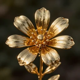 a flower made of metal, 8 k, photorealistic, photograph, award winning, gloden hour, volumetric light