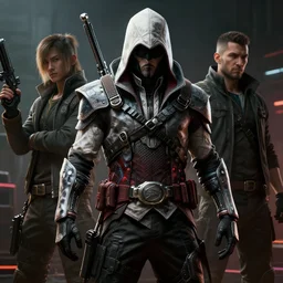 cyberpunk assassin, cyberpunk themed armour, assassin's creed, stunning 3 d render inspired art by greg rutkowski and xiang duan and thomas eakes, realistic, highly detailed attributes and atmosphere, dim volumetric cinematic lighting, 8 k octane detailed render, post - processing, masterpiece,