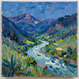 Realist colorful impasto painting of the Salmon River valley at night by John Harris, 4k scan, oil on canvas, visible brushstrokes