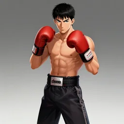 demon boxing hero , short hair,worn pants,boxing glove made by Yusuke Murata,Tomohiro Shimoguchi, Takeshi Obata, ArtStation, manga style,CGSociety