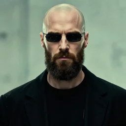 bearded and bald man in matrix universe