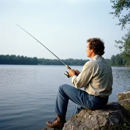 A man fishing, 1984 photography.