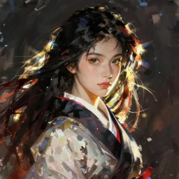 beautiful portrait of oichi , tzuyu from twice in sengoku basara in the paintetly style of WLOP, artgerm, yasutomo oka, brush strokes, dynamic dramatic lighting, imagine fx, artstation