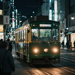 a tram ride in tokyo at night, cinematic n - 9