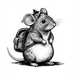 a mouse with a backpack, linocut, realistic, black and white, high quality, 4 k