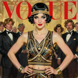 vogue magazine, vintage roaring 2 0 s flapper, surpsied, greg rutkowski, john singer sargent, anime, trending on pixiv, oil painting, crop top, intricate