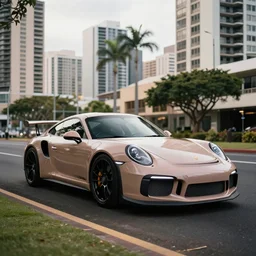 porsche gt 3 in hawaii city, cinematic, 4 k, realistic