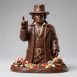 chocolate!!! sculpture of johnny depp, chocolate art, candy decorations, fully chocolate, studio lighting
