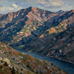 lakeside mountains, by cezanne
