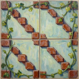 tetris pattern, bricks with vines fantasy oil painting as a fancy tile design