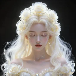 wonderful symmetrical princess with a clear skin ornate of cream liquid semi transparent white roses, 8 k gorgeous delicate cream detailed, accent white lighting, dramatic light, octane render