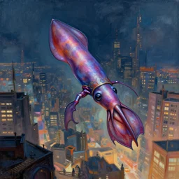 cyber squid hovering above the city, digital painting, concept art, trending on artstation, epic composition, wlop. rossdraws, mixed media