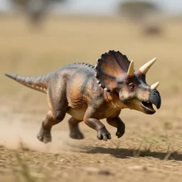 award winning photo by saul leiter of a tiny triceratops running in the savannah, motion blur, dusty, tiny gaussian blur, insanely detailed, insanely intricate, depth of field, low contrast, sunny, action photography