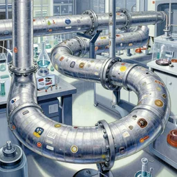 goro fujita ilustration a science laboratory, looped pipeline with a lot of patches on it, painting by goro fujita, sharp focus, highly detailed, artstation