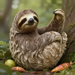 a fantasy artwork of a sloth enjoying his abundance