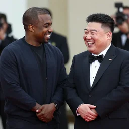 picture of kanye west meeting kim jong un, both laughing
