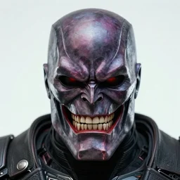 face of an armored villian, ultron, sauron, evil dark, mask, joker smile