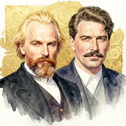 lenin and stalin. this watercolor and gold leaf work by the award - winning mangaka has a beautiful composition and intricate details