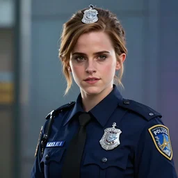 highly detailed portrait of emma watson as a police woman, unreal engine, fantasy art by greg rutkowski, beautiful
