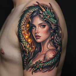 dragon with the girl tattoo, hyperrealistic