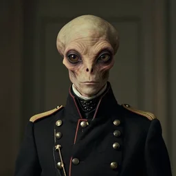 portrait of a victorian alien wearing a a military jacket, victorian, detailed face, highly detailed, cinematic lighting, photograph by elliott & fry