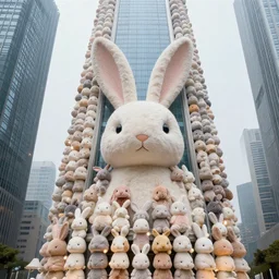 detailed interior view of a skyscraper composed of bunnies