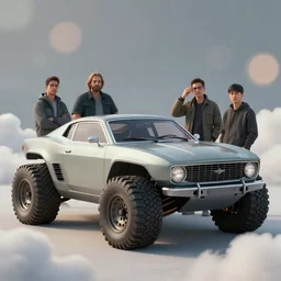interesting concept design of a classic car converted into offroad sport. car design by cory loftis, fenghua zhong, ryohei hase, ismail inceoglu and ruan jia. len blur background bokeh. art by artgerm and filip hodas. clouds by rhads. 3 d render, surrealism, hyperrealism.