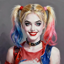 Harley Quinn Portrait, digital painting, photorealistic, trending on ArtStation