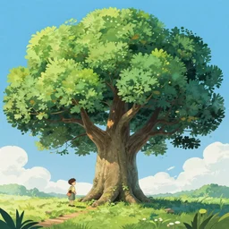 a beautiful digital colorful illustration of a big banyan tree by studio ghibli, makoto shinkai and thomas kinkade