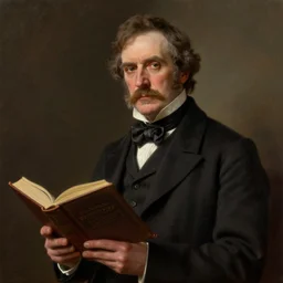 portrait of a middle aged victorian gentleman, holding a large book, dressed in suit and waistcoat, male, detailed face, victorian, highly detailed, cinematic lighting, digital art painting by greg rutkowski
