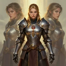 front facing symmetrical centered painted portrait, Imogen Poots as a D&D Paladin, RPG character avatar, Arcane League of Legends concept art, global illumination lighting, trending on artstation, by lois van baarle, ilya kuvshinov, rossdraws