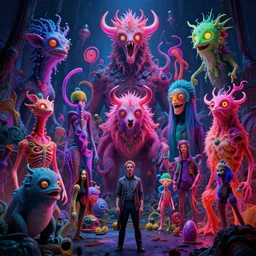 convoluted zoo of bizarre neon creatures, highly detailed, cinematic, synthwave, tim white, vladimir kush, chris foss, roger dean, philippe druillet, michael whelan, lisa frank, bob eggleton, alfred kelsner, kubrick