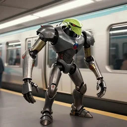 metroid with limbs ending in a metro train