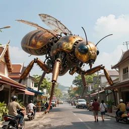 an concept art illustration, photorealistic thailand street, large mechanical insect biomes, ultra realistic, style by dylan cole, trending in artstation, cgsociety, octane render, ultra sharp, unreal engine, digital painting, 8 k