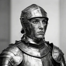 portrait of the face of the young joan of arc in heavy plate armor, hyperdetailed, dramatic, energetic, black and white, by wlop, by greg rutkowski, by christophe young