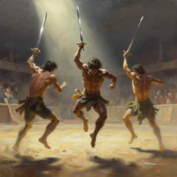 painting of people tripping over swords in an arena, digital painting, volumetric light, intricate, sharp, focus, bloom, illustration, highly detailed, concept art, matte, ruan jia, randy vargas, greg rutkowski