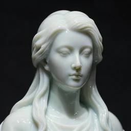 a close - up portrait of a porcelain figure made out of white vitrified translucent ceramic ; china. reflective detailed textures. gloomy black background. highly detailed fantasy science fiction painting by moebius, norman rockwell, frank frazetta, and syd mead. rich colors, high contrast. artstation