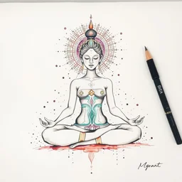 beautiful aesthetic inspirational masterful professional ink pen and watercolor sketch of meditation, ultra detailed, fine details, trending on artstation, high quality paper