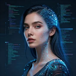portrait of a woman inspired by data - driven art, generative, self - confidence, electrons, coding