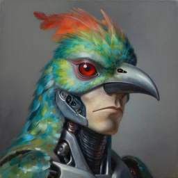 portrait of a quetzalcoatl cyborg. by Daniel F. Gerhartz, hyperrealistic oil painting, 4k, studio lightning, very detailed face