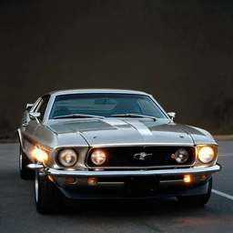 designed by john delorean stylized poser of a single, 1 9 6 9 fastback mustang!!, ( mk 2 ford gt 4 0 ), delorean, large led lights, ektachrome photograph, volumetric lighting, f 8 aperture, cinematic eastman 5 3 8 4 film